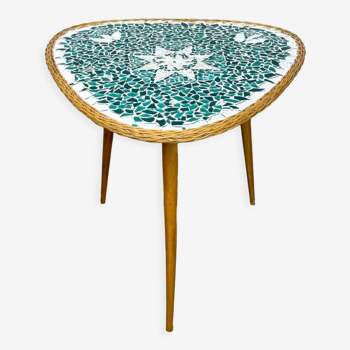 Pedestal table tripod mosaic tray mirror 50s