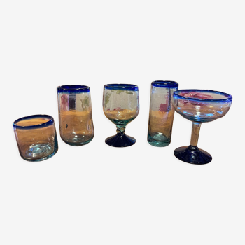 Set of large mouth-blown glasses