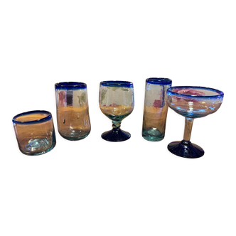 Set of large mouth-blown glasses