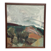 Original Swedish Oil on Canvas – "Fyra träd" by S. Hagman – Dated 1979 – Vintage & Framed – 54 × 48 cm (21.3" × 18.9")