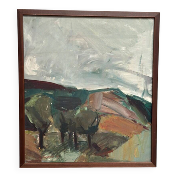 Original Swedish Oil on Canvas – "Fyra träd" by S. Hagman – Dated 1979 – Vintage & Framed – 54 × 48 cm (21.3" × 18.9")