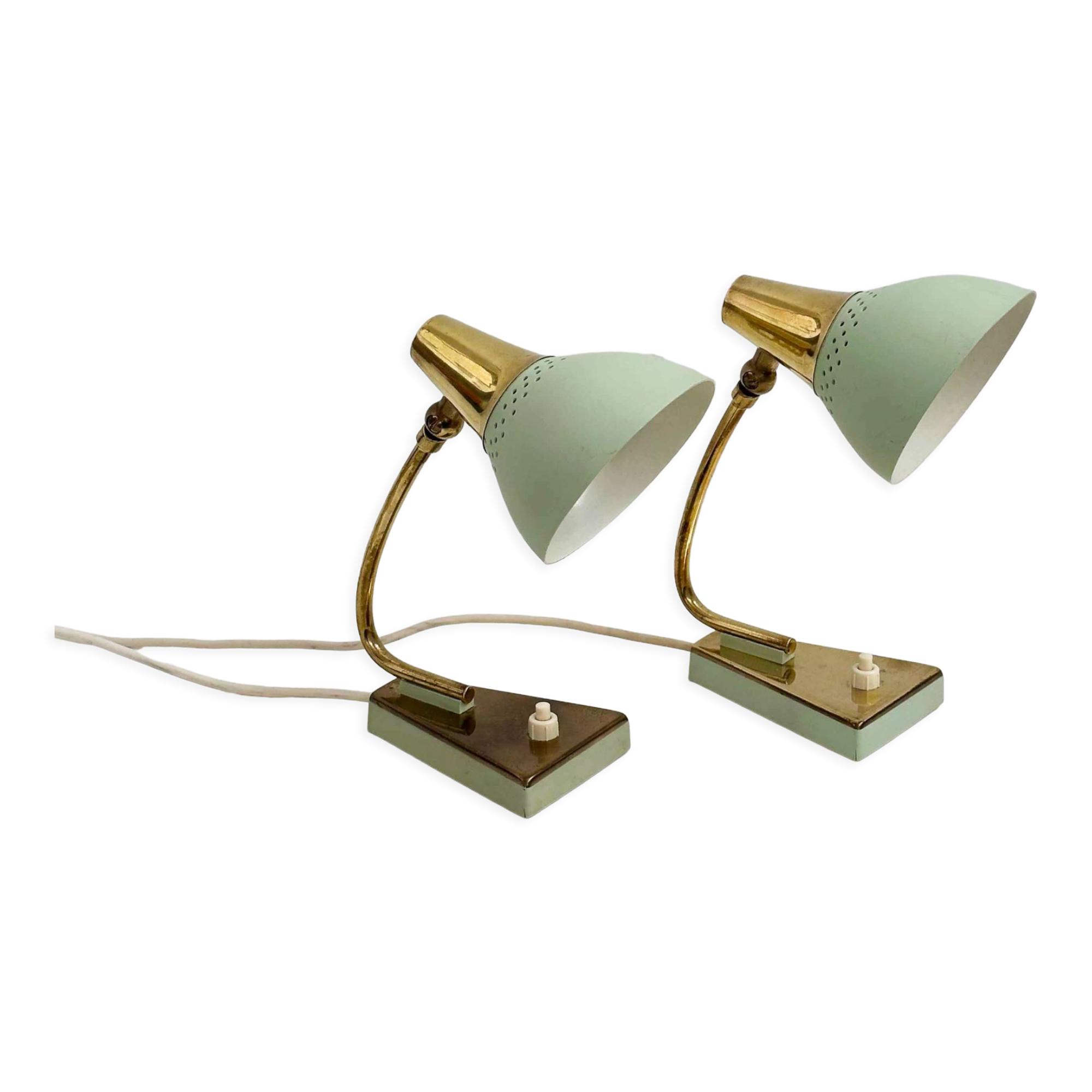 Mid-century night lights in mint green and gold