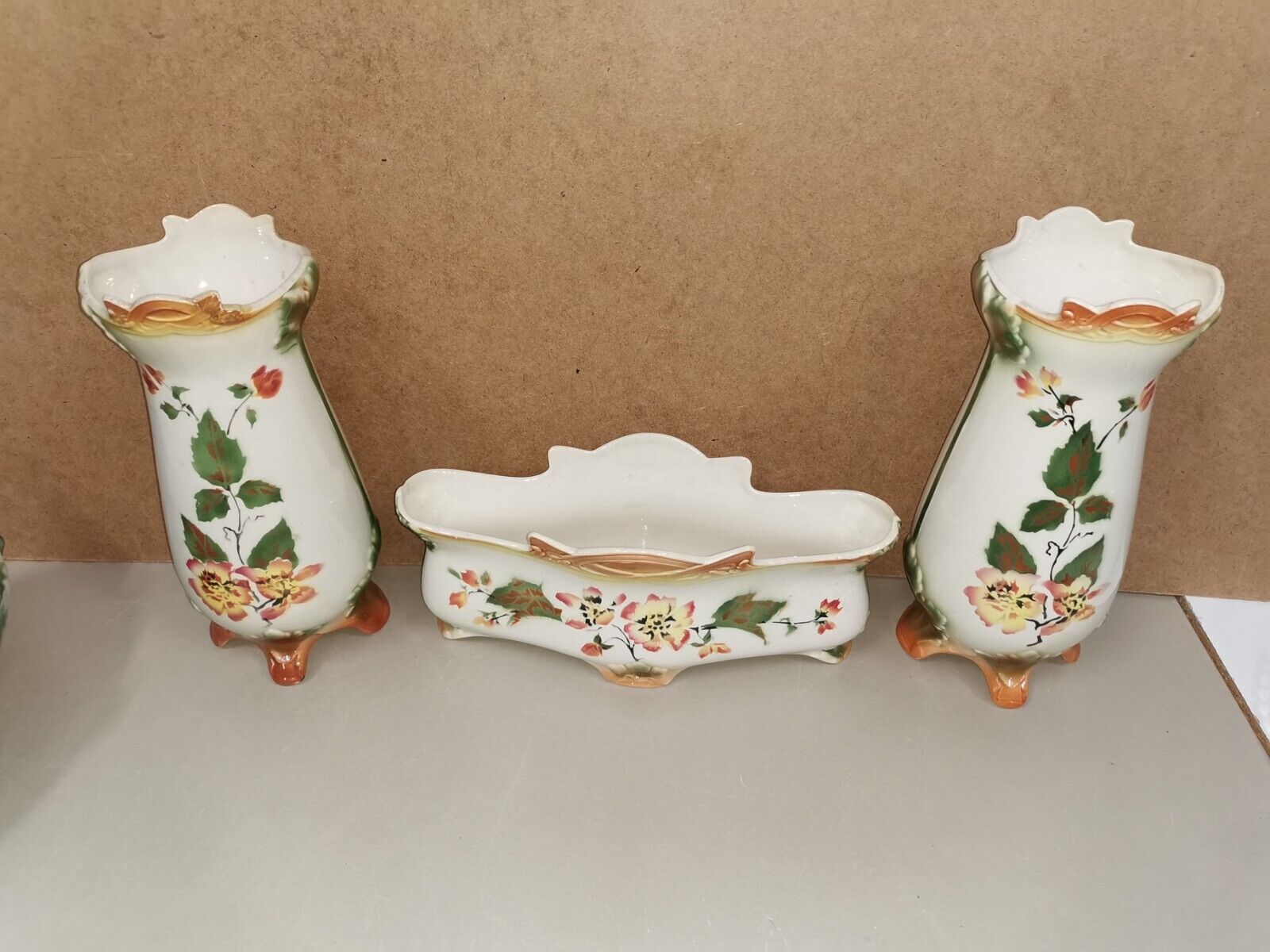 Pair of Vases + Planter Art Nouveau Barbotine / Faience