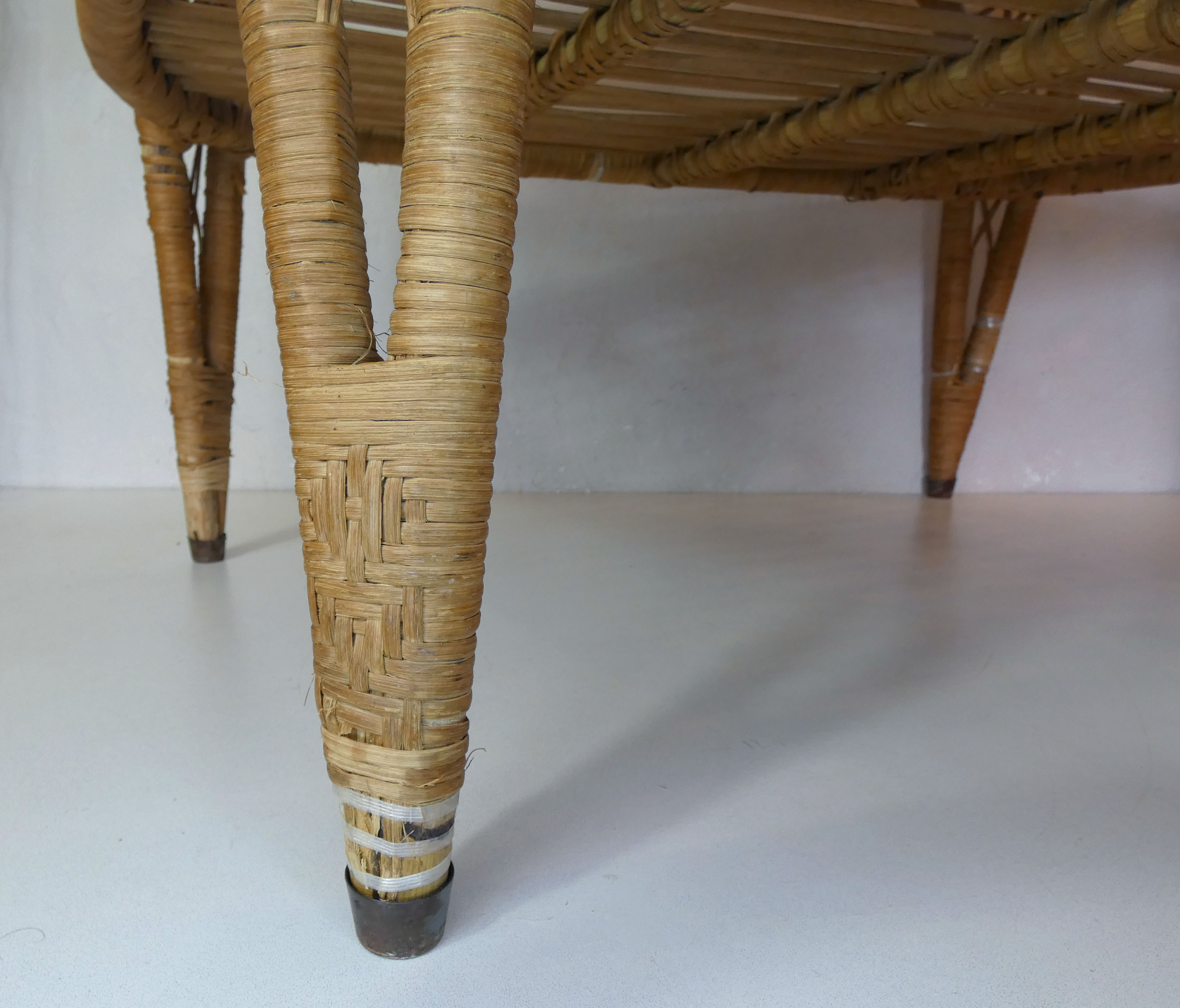 Old vintage rattan coffee table