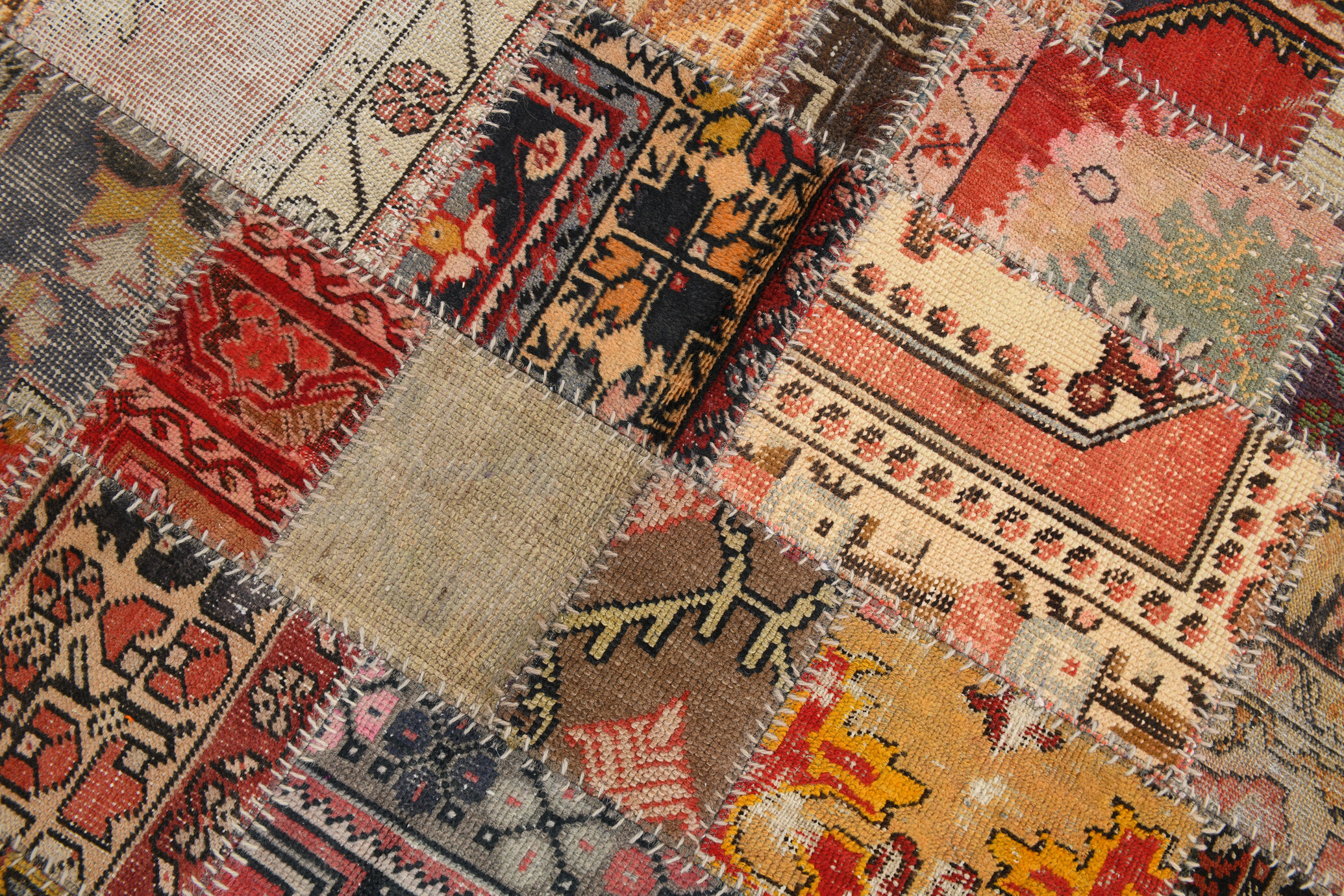 5x8 Handknotted Red Turkish Patchwork Rug, 242x173Cm