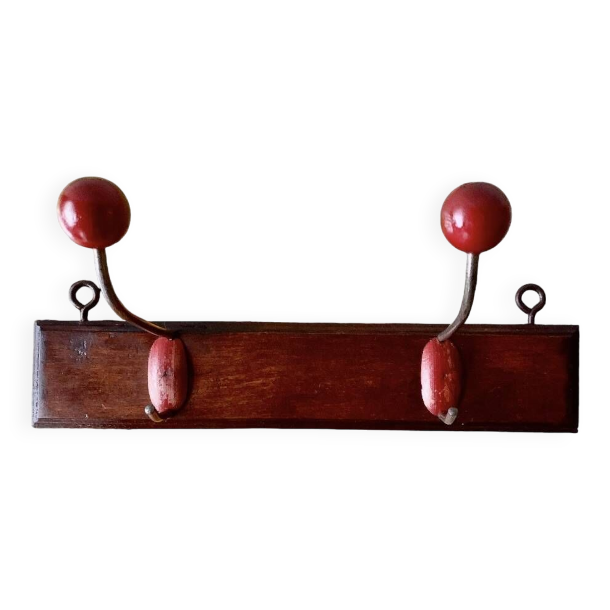 Vintage coat rack - double coat hook - red wooden balls