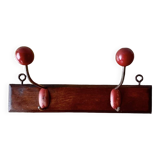 Vintage coat rack - double coat hook - red wooden balls