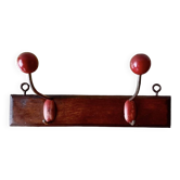 Portemanteau vintage - double patère - boules rouges en bois