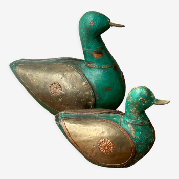 Pair of ducks in patinated wood and metal