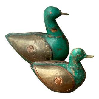 Pair of ducks in patinated wood and metal