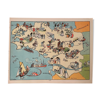 Old illustrated map of Brittany - JP Pinchon