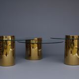 Polished Brass and Glass Low Tables. 2000s. Set of 3