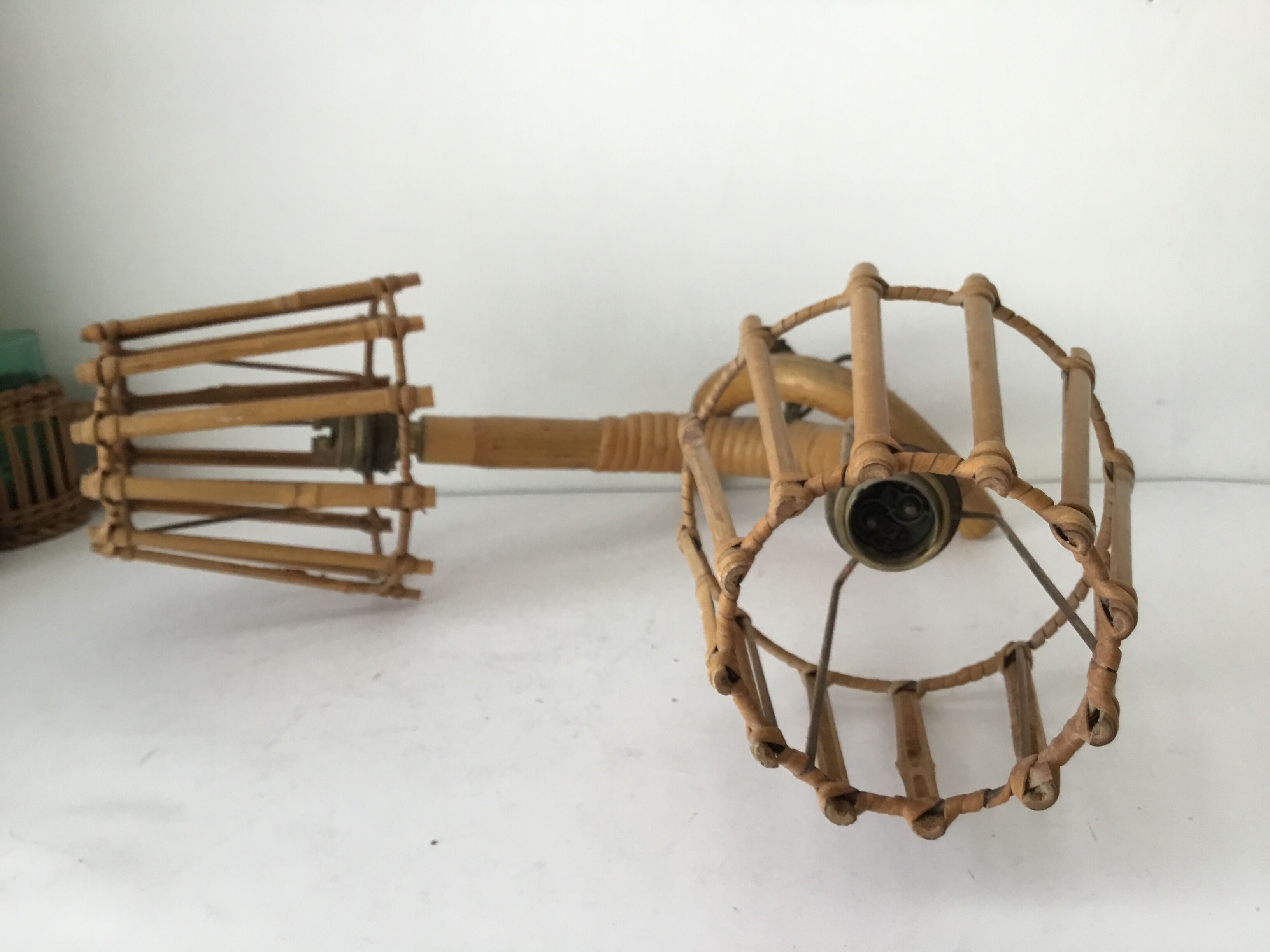 Double-branched rattan wall sconce