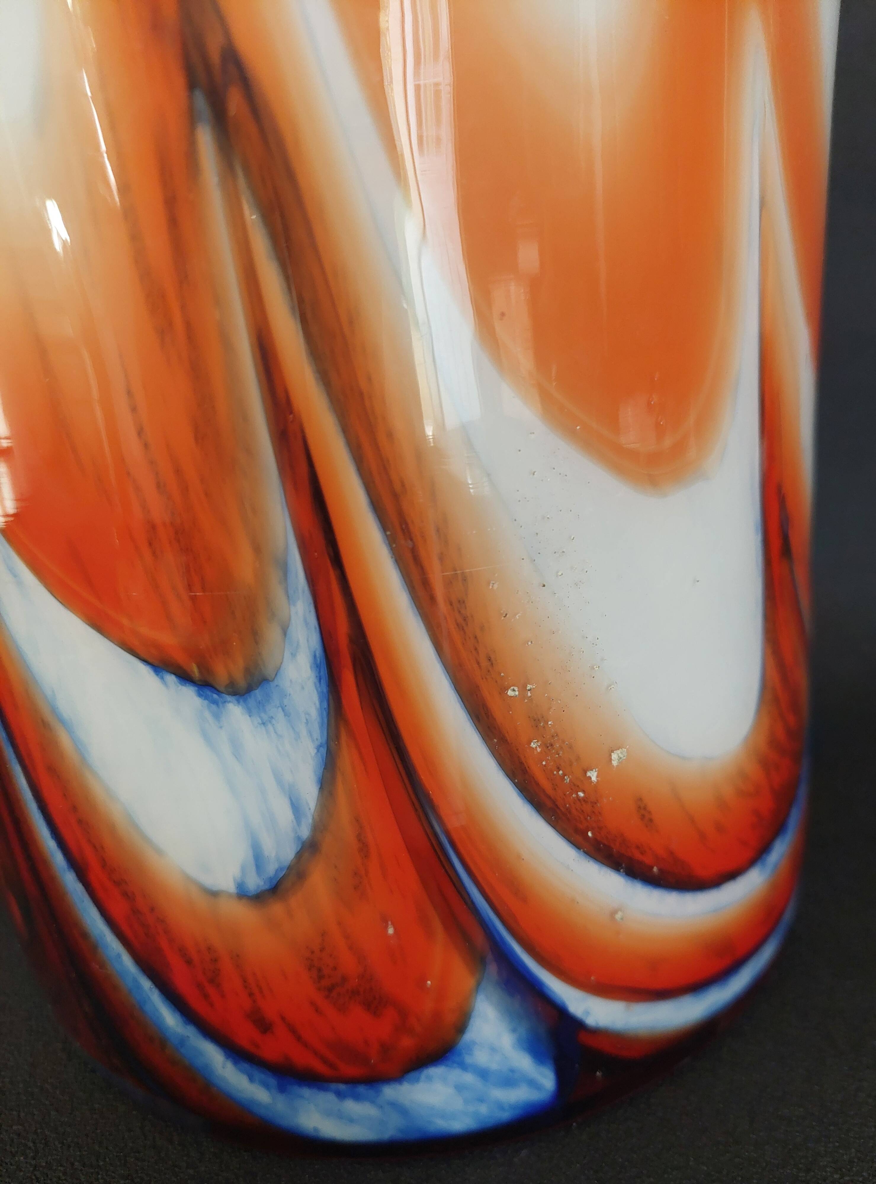 Modernist opaline vase Murano Carlo Moretti 60s-70s orange blue white