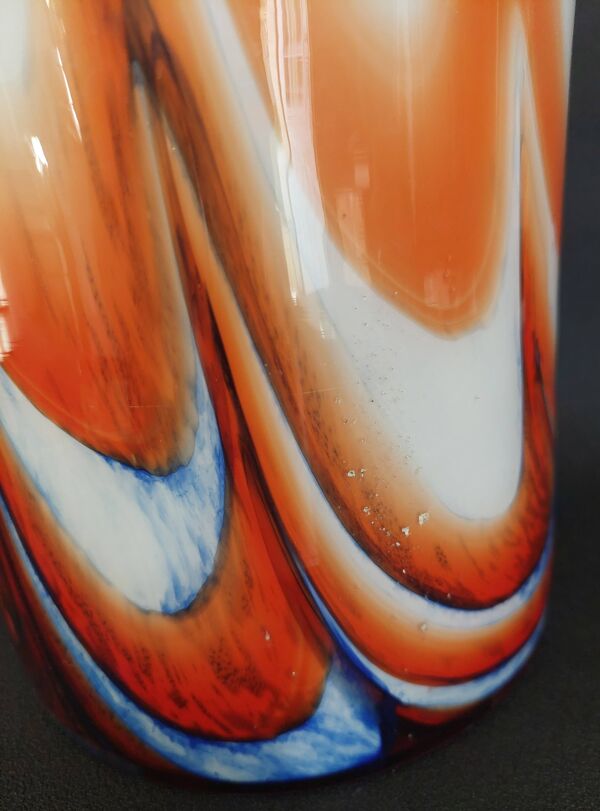 Vase moderniste opaline Murano Carlo Moretti années 60-70 orane bleu blanc