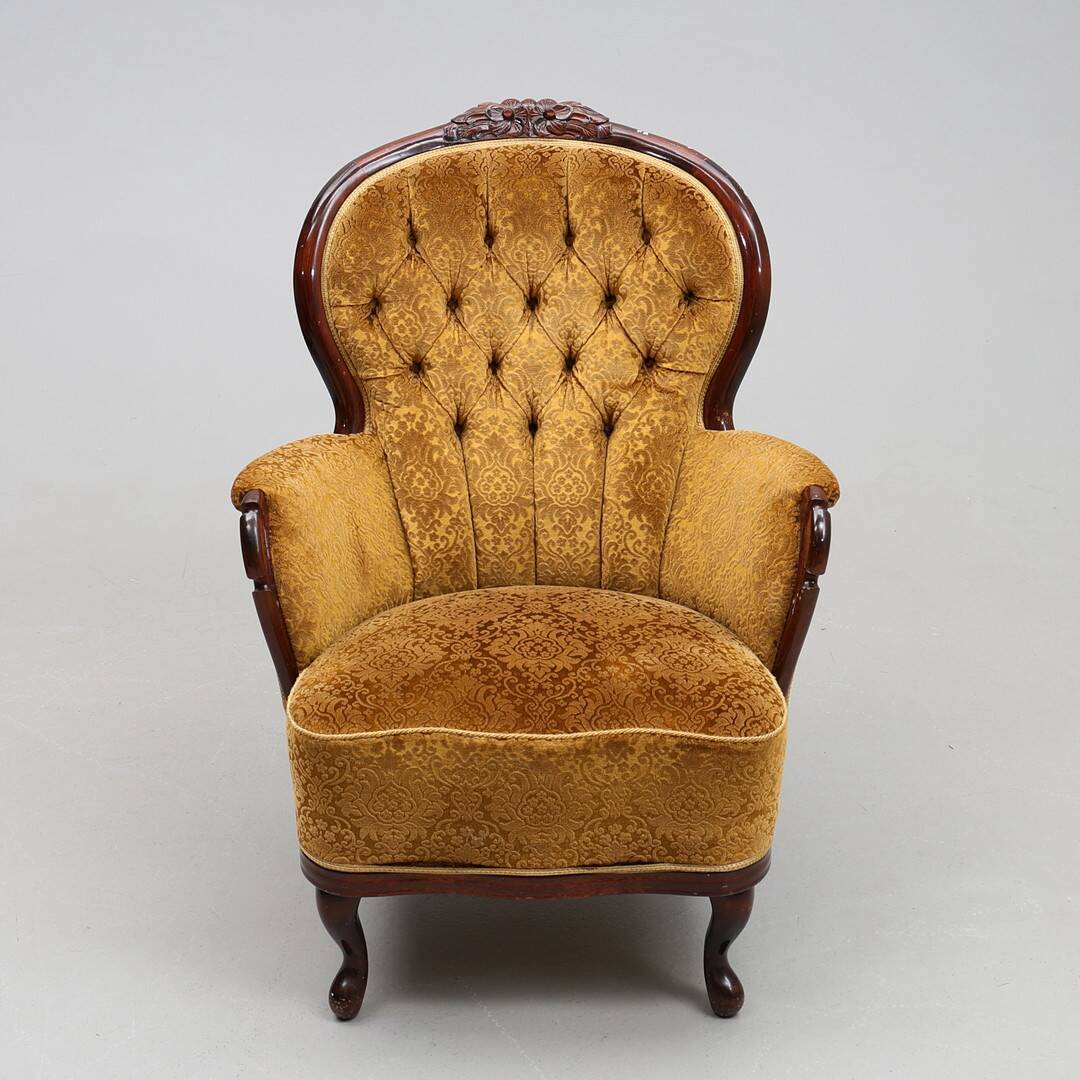 Rococo-Style Sofa & Armchair — Plush Upholstery — 20th Century — Romantic S