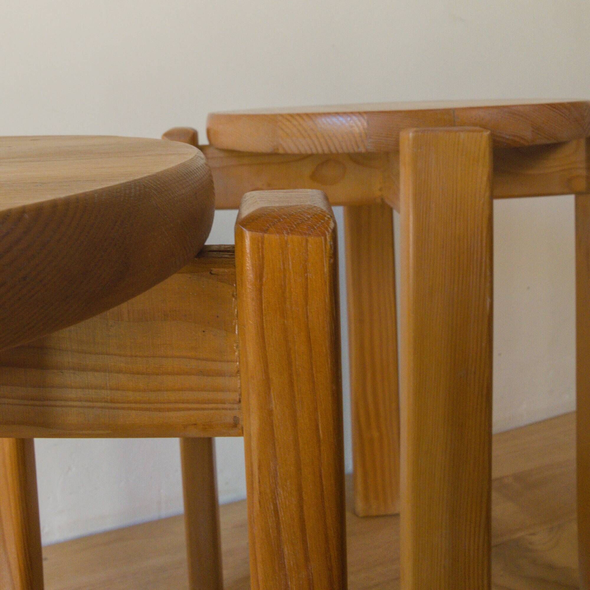 Pair of vintage solid pine stools, 1970s