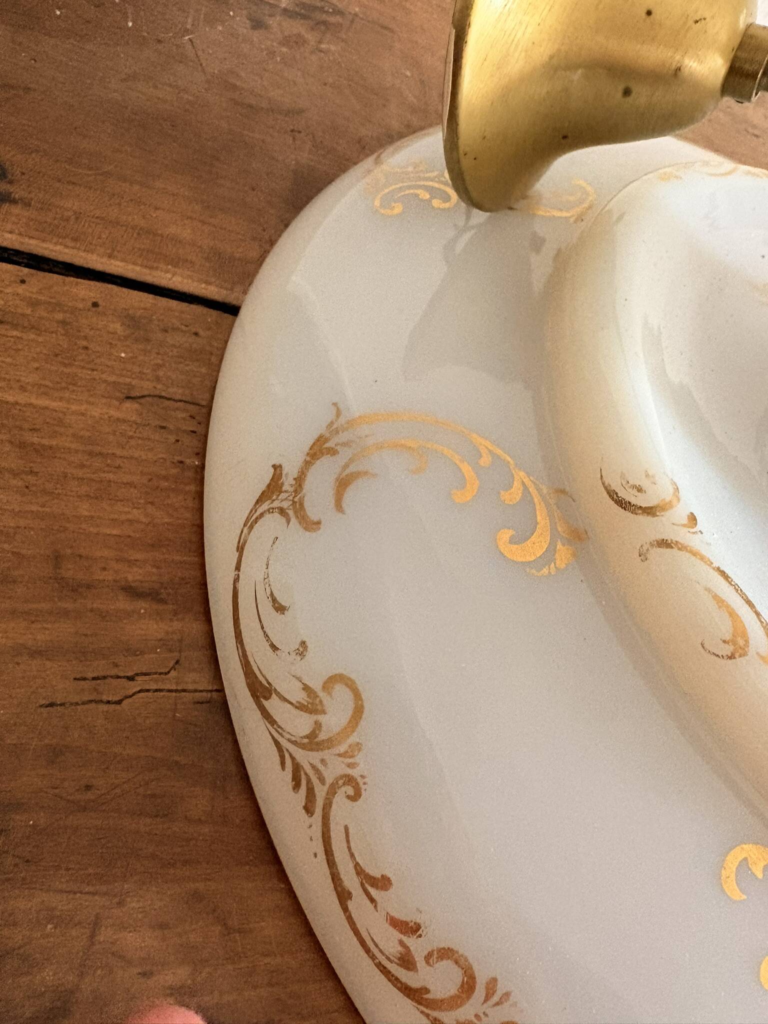 Opaline White Lustre Suspension Brass Gilding Retro Neo Rococo
