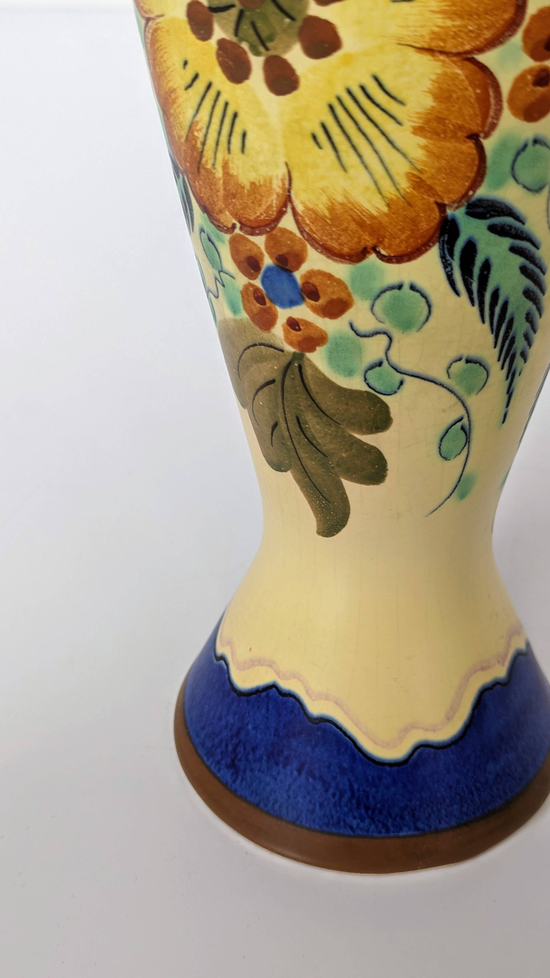 Amphora Vase Ceramic Gouda Holland - Rubens hand painted flower motif - Model 1035