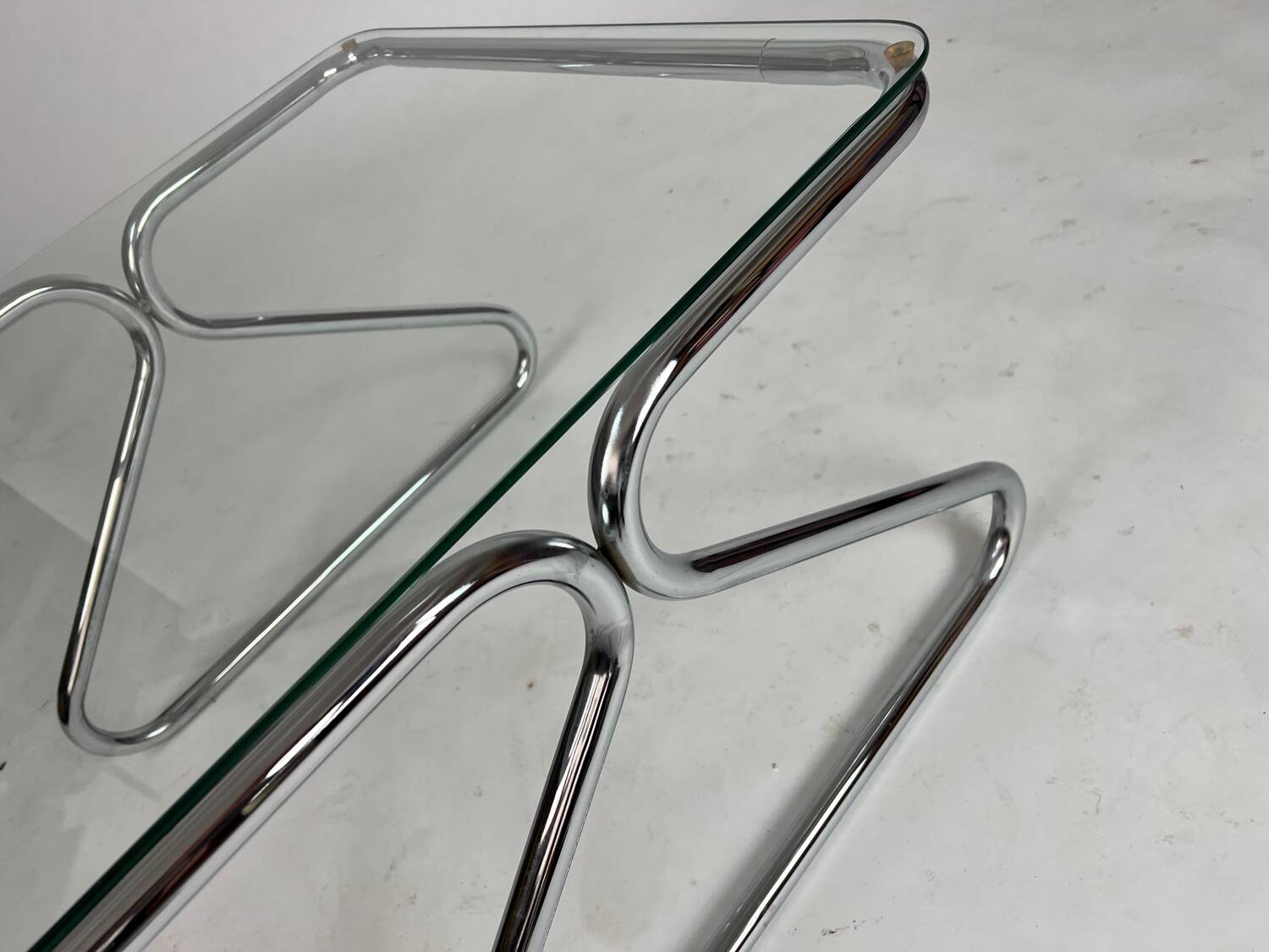 Vintage chrome glass coffee table 70s Space Age Bauhaus
