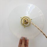 Series of two vintage pendant lights in white opaline