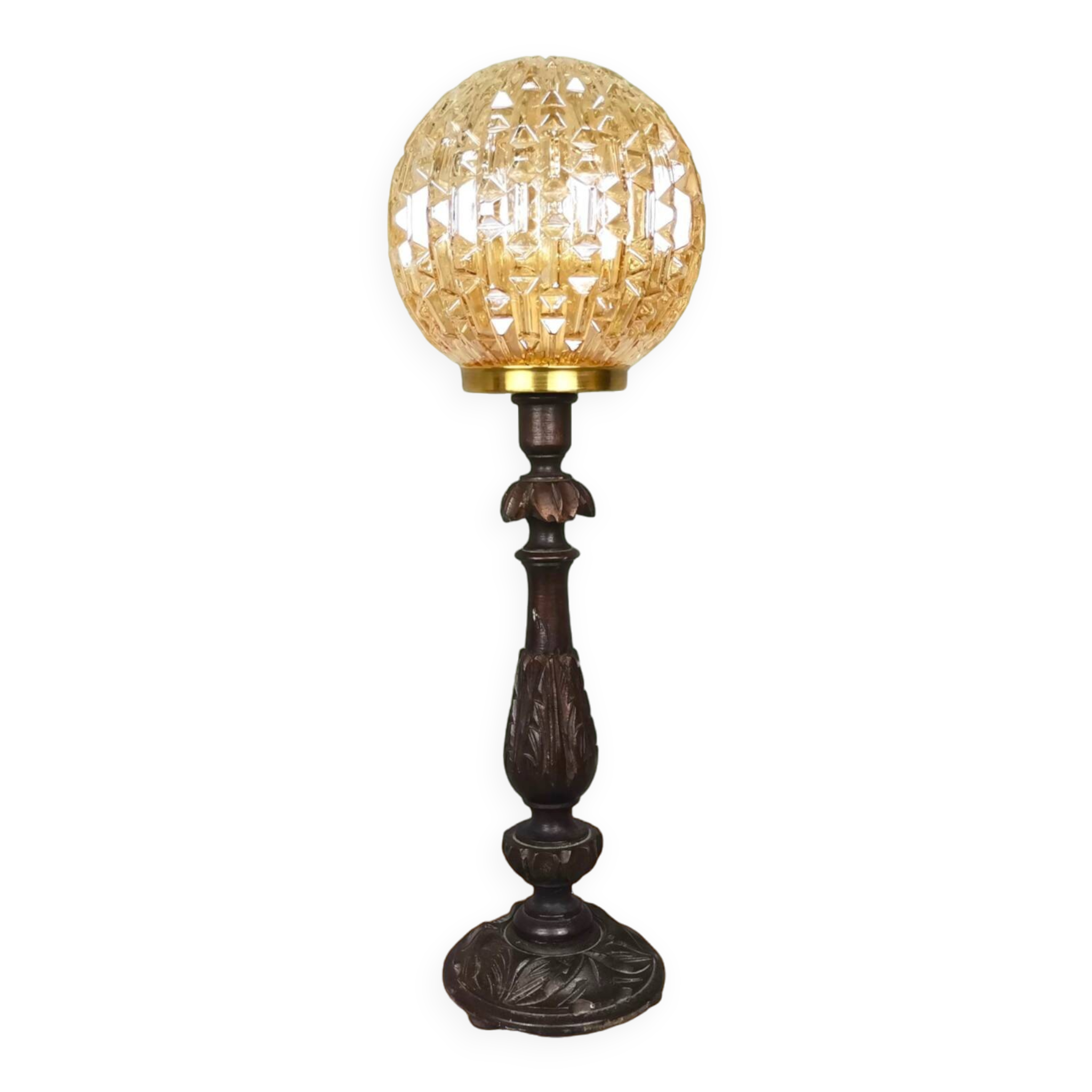 Large wooden table lamp with Glass lampshade