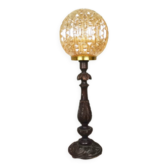 Large wooden table lamp with Glass lampshade