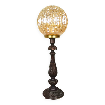 Large wooden table lamp with Glass lampshade