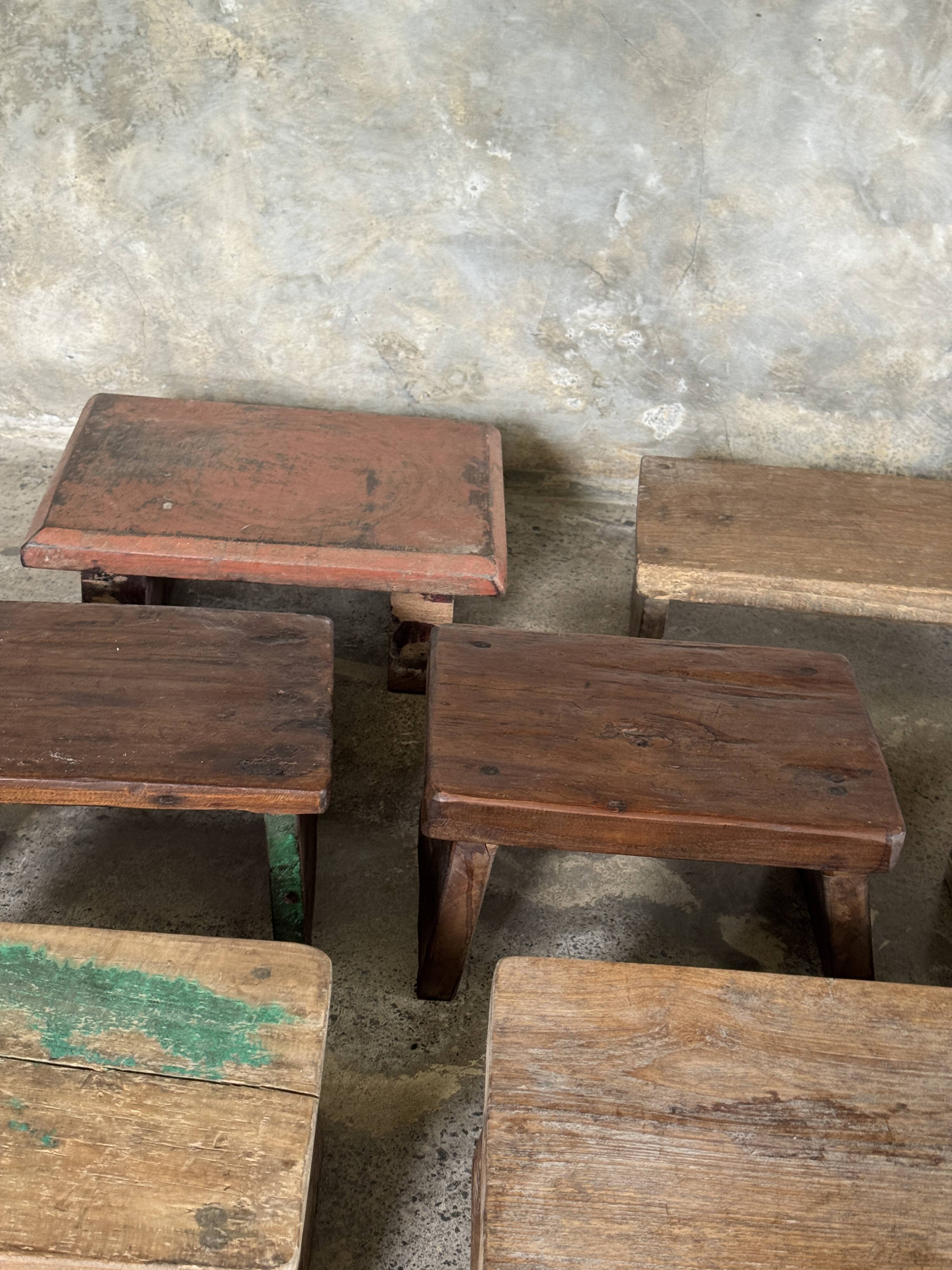 Small auxiliary stool in organic chocolate brown upcycled teak (3277)