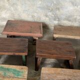 Small auxiliary stool in organic chocolate brown upcycled teak (3277)