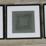 Trio Vintage Optical Art Tableaux - Victor Vasarely - Frames 40x40cm