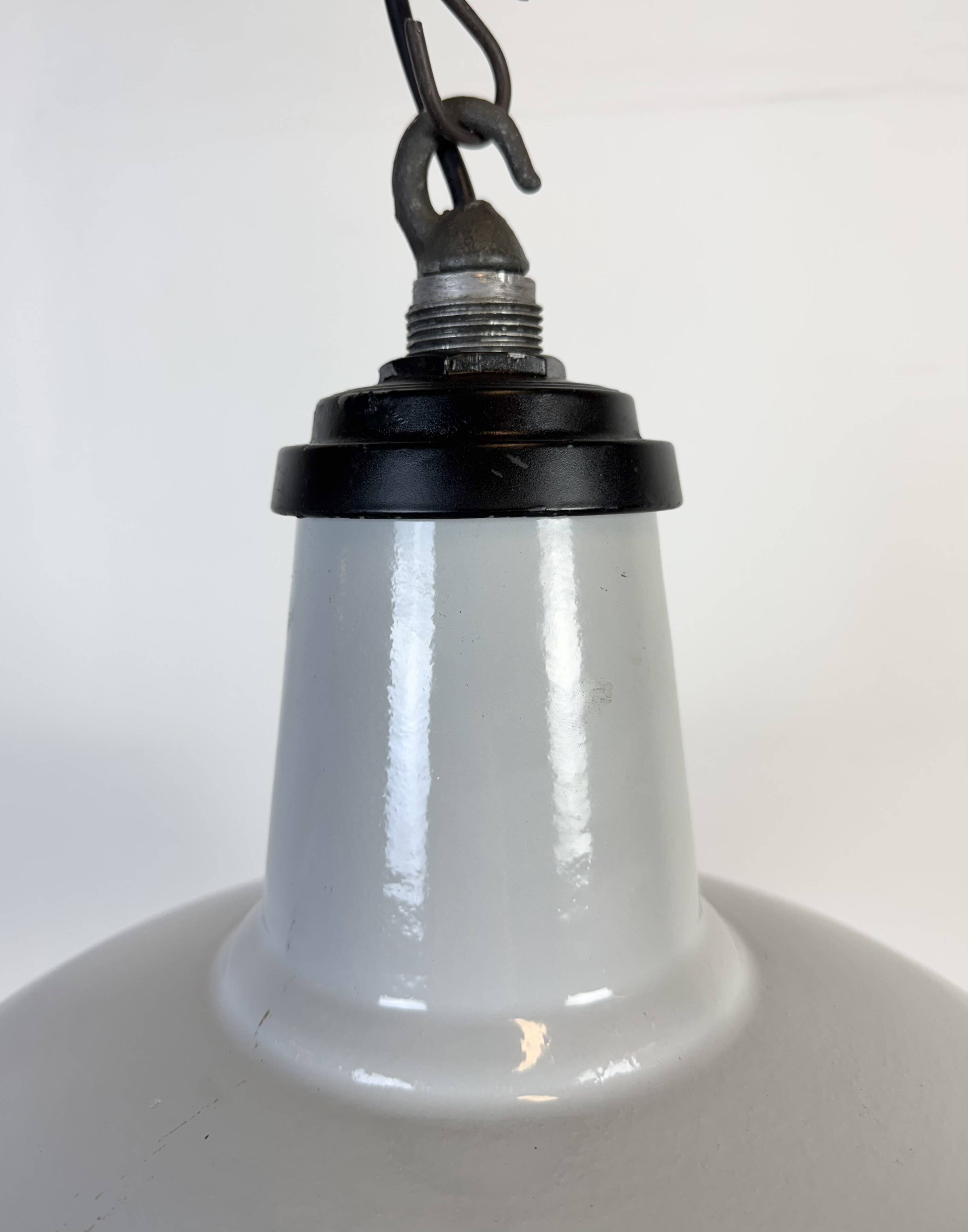 Industrial Grey Enamel Factory Pendant Lamp, 1960s