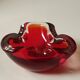 Murano Sommerso Ashtray/Vide Poche. Amber Iridescent Red Glass