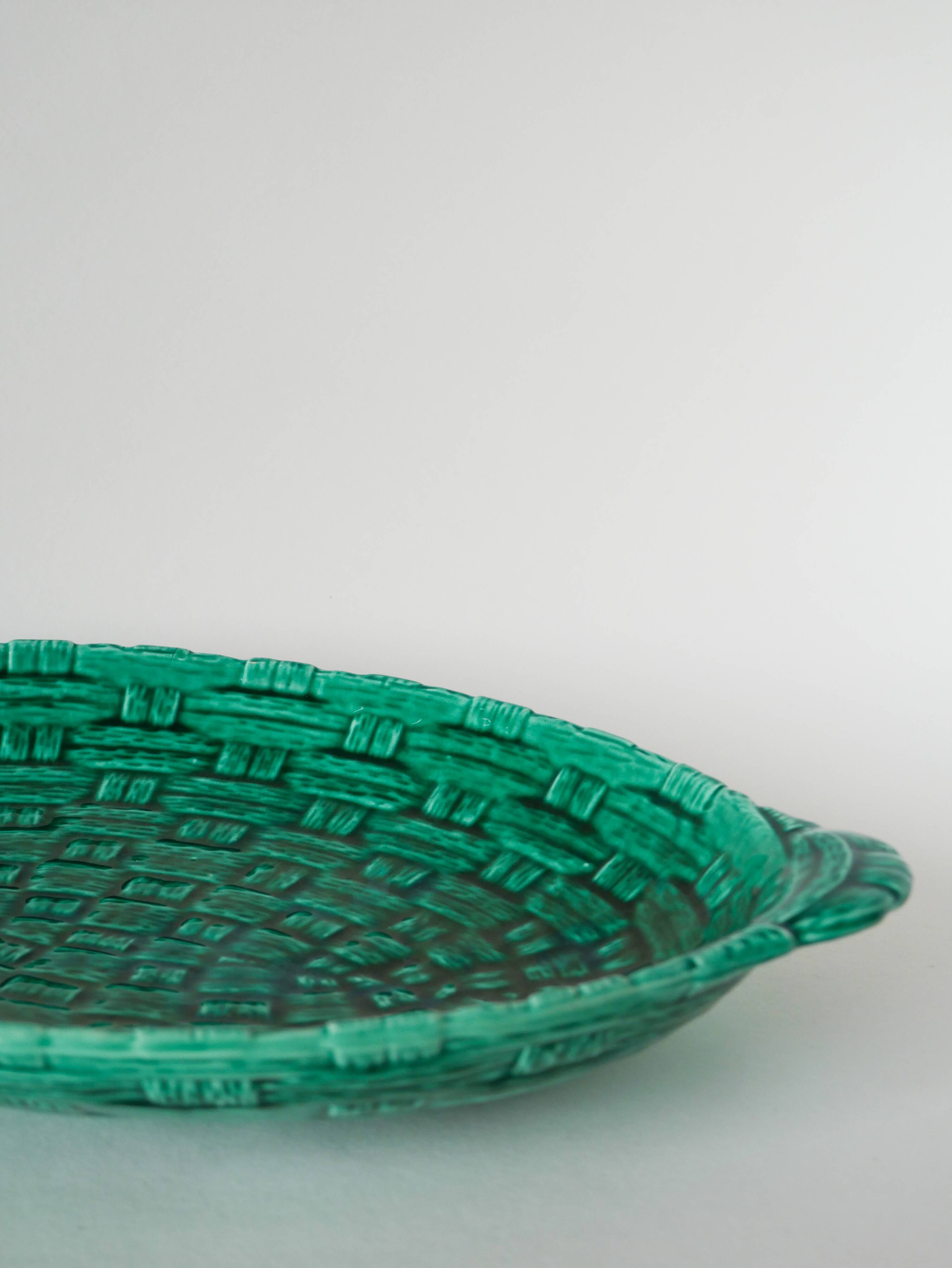 Large slip dish, green woven bamboo model, 1970