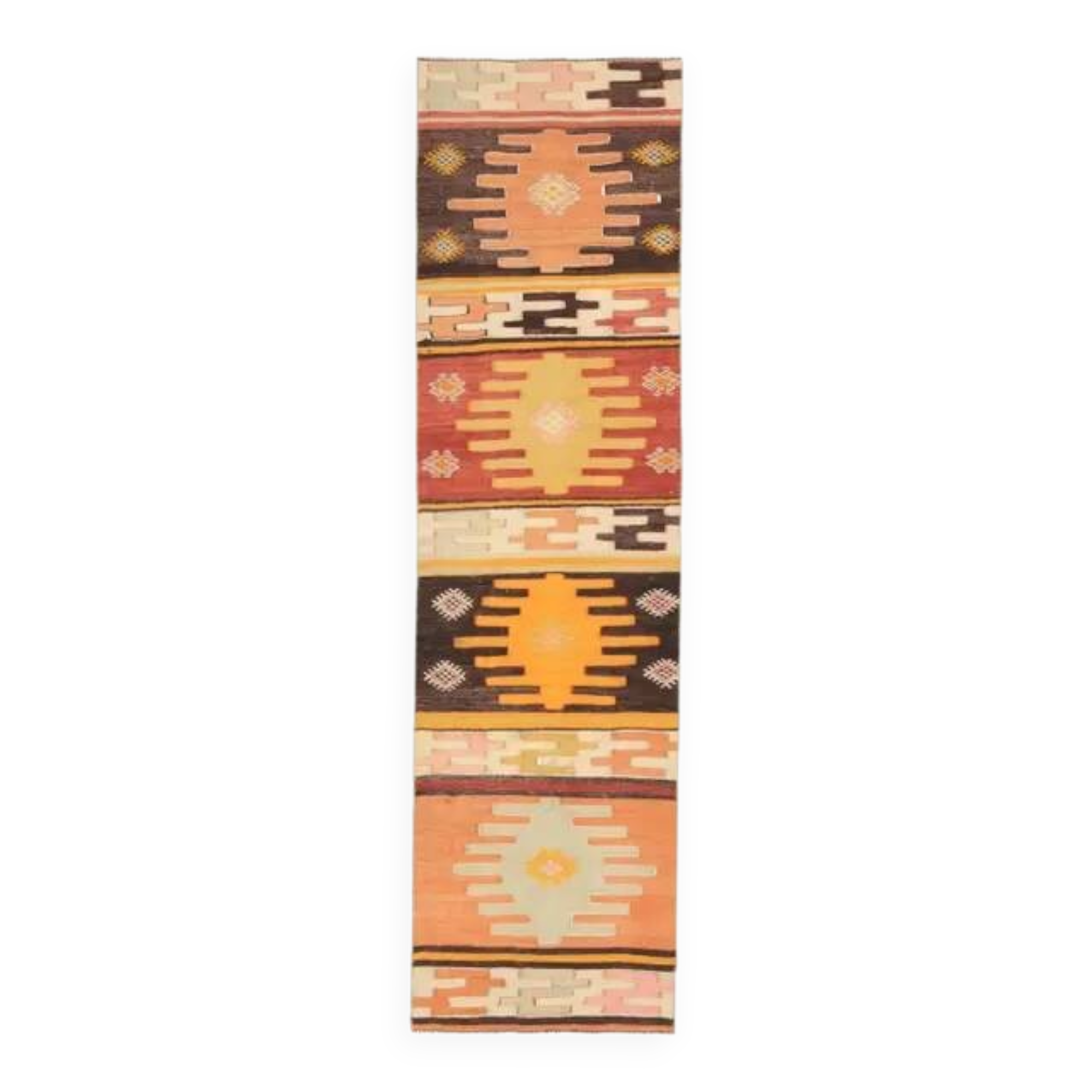 Vintage Turkish Hand-Knotted Wool Cotton Orange Runner Rug 60x217