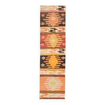 Vintage Turkish Hand-Knotted Wool Cotton Orange Runner Rug 60x217