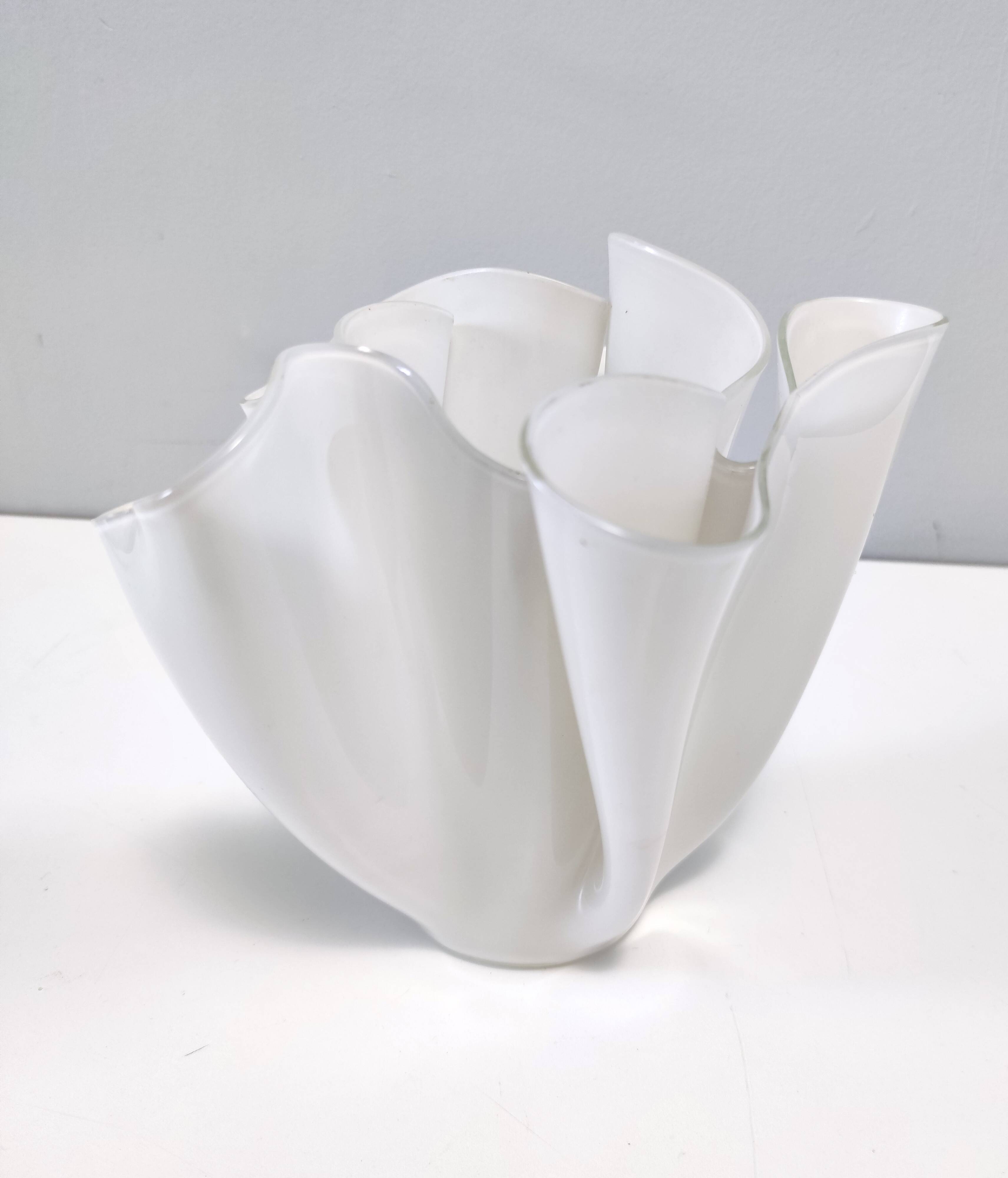 White Glass Vase "Fazzoletto" by Giorgio Berlini, Italy