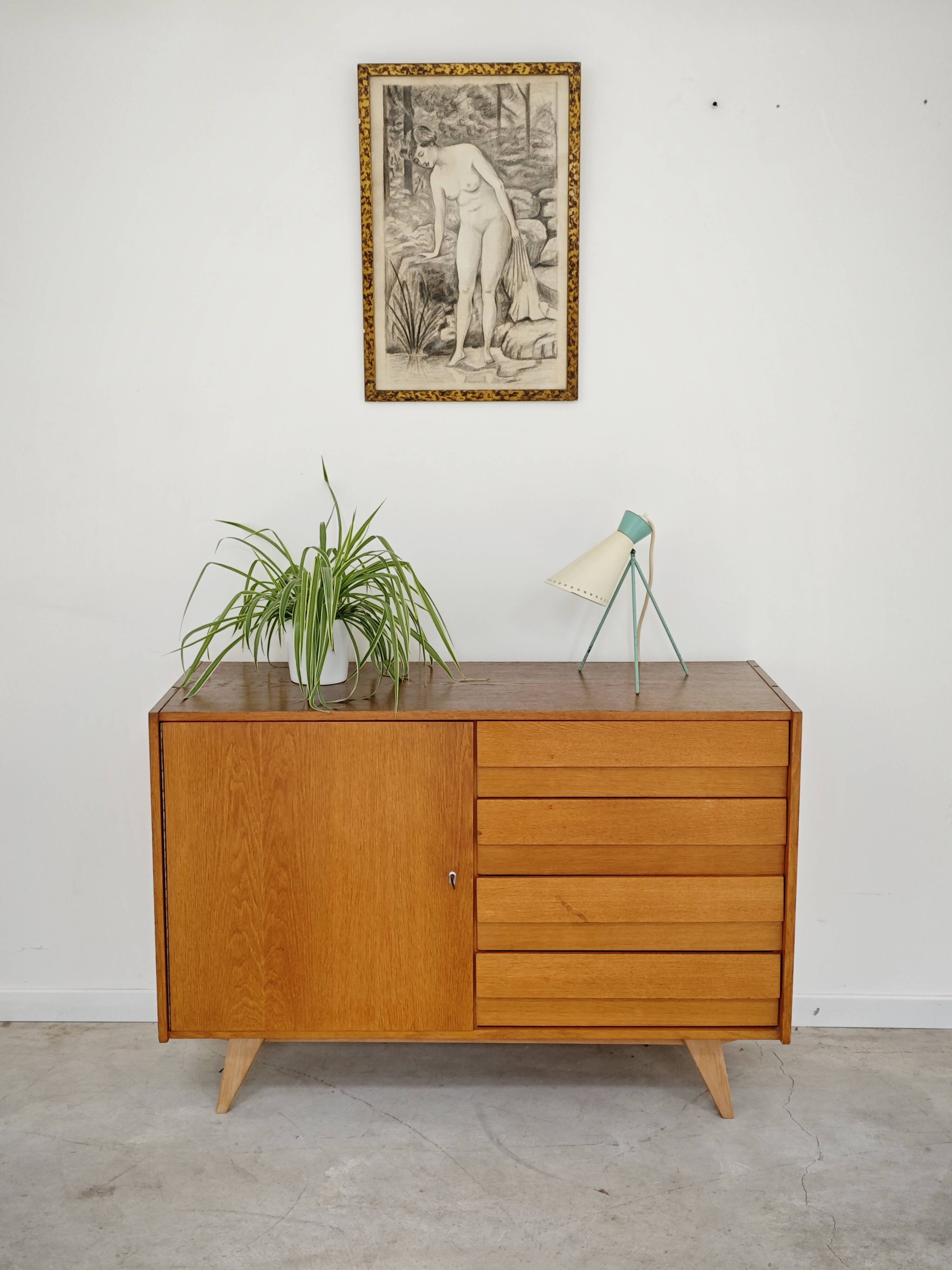 Sideboard U 458 light oak Jiri Jiroutek for Interier Praha 1960