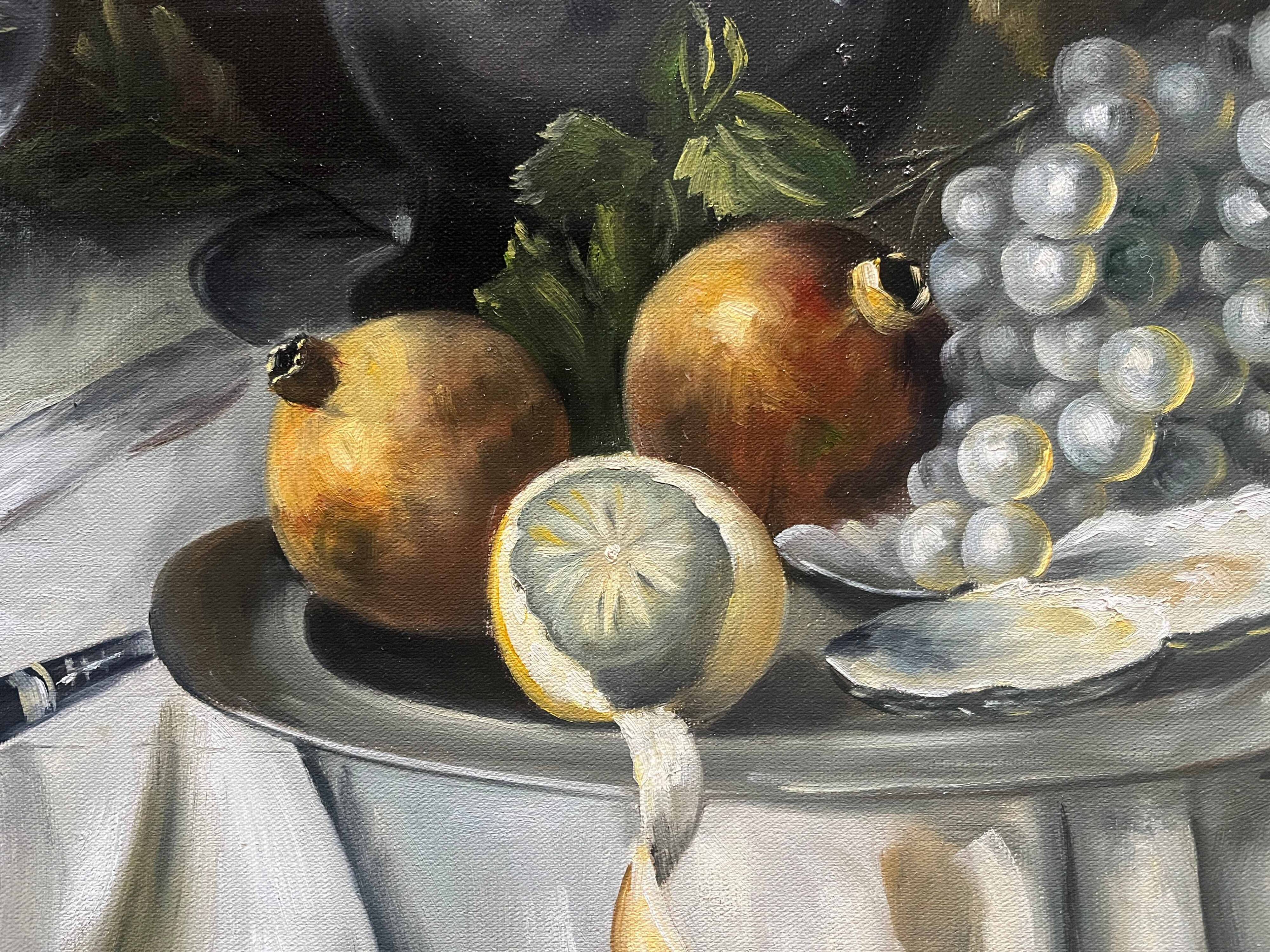 HST painting "Composition with fruits and oysters" signed Winston + frame