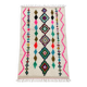 Moroccan Berber rug in ecru with multicoloured diamonds and bright pink – 240 × 139
