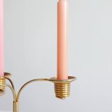 Pair of Vintage Rockabilly Style Gold Brass Spiral Tripod Candlestick Holders