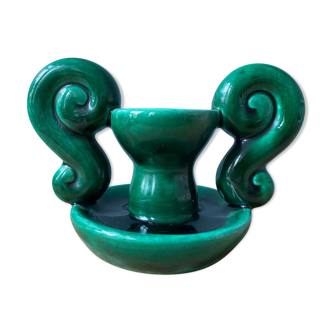 Green ceramic candle holder, Vallauris style