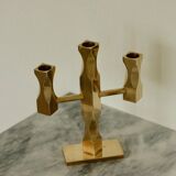 Swedish three-armed candelabrum in brass by Lars Åkesson for Vallonmässing