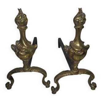 Pair of andirons for the fireplace in bronze louis xv style