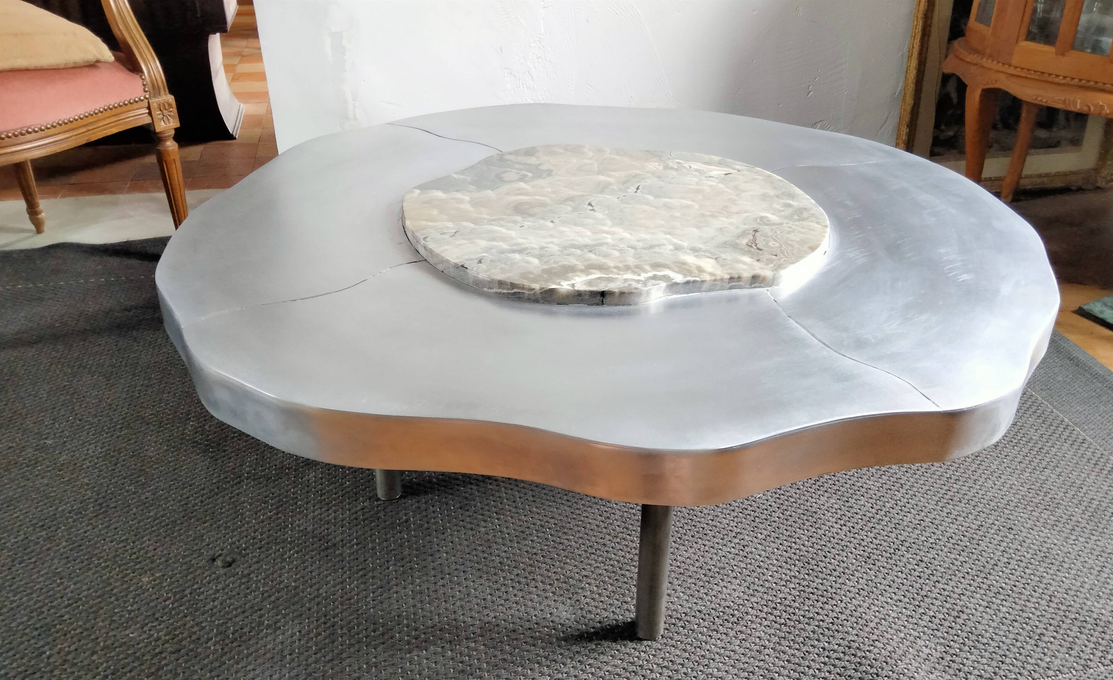 Onyx and aluminum coffee table