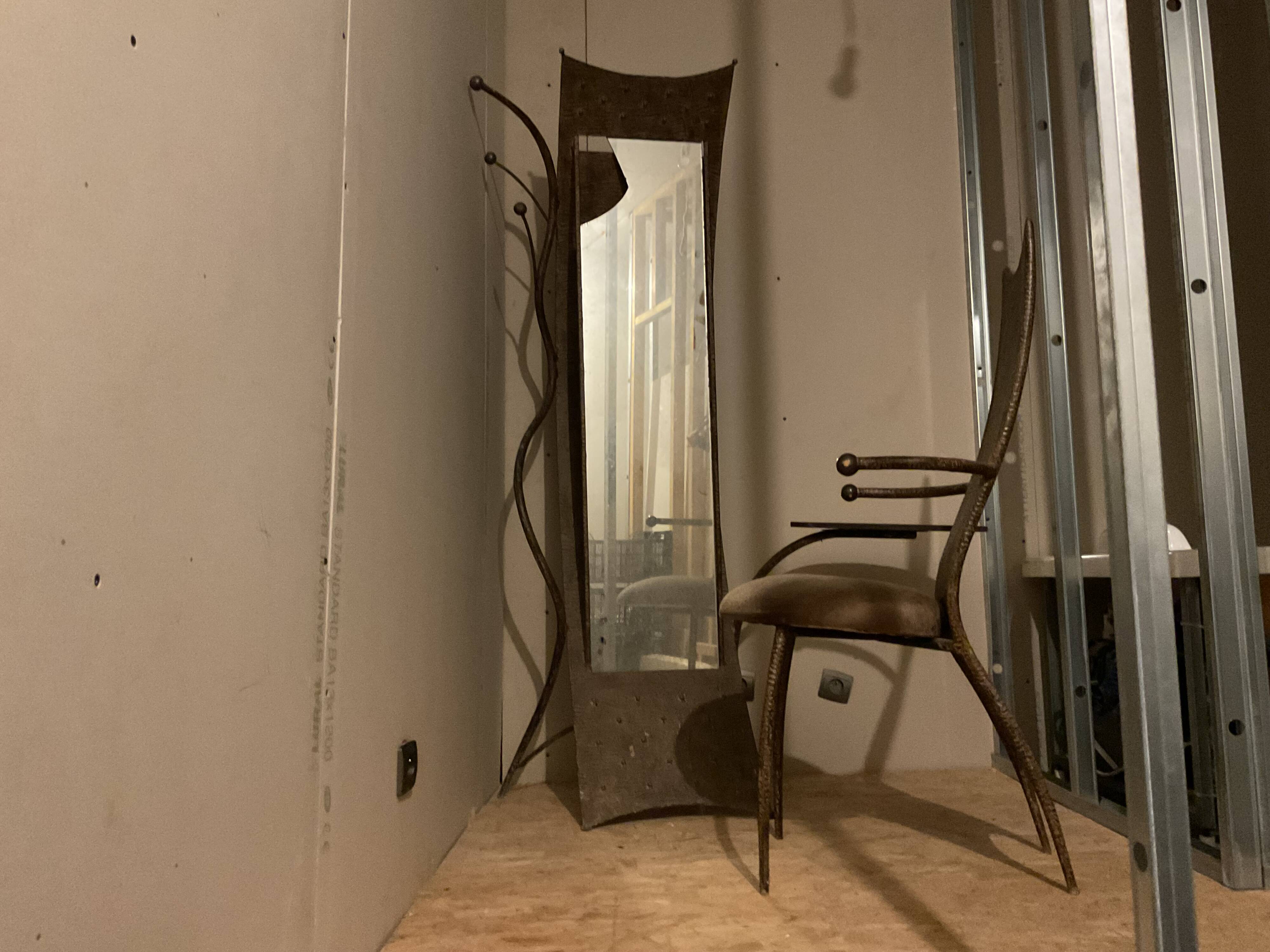 Dressing table coat rack by Roger Landault with its chair.