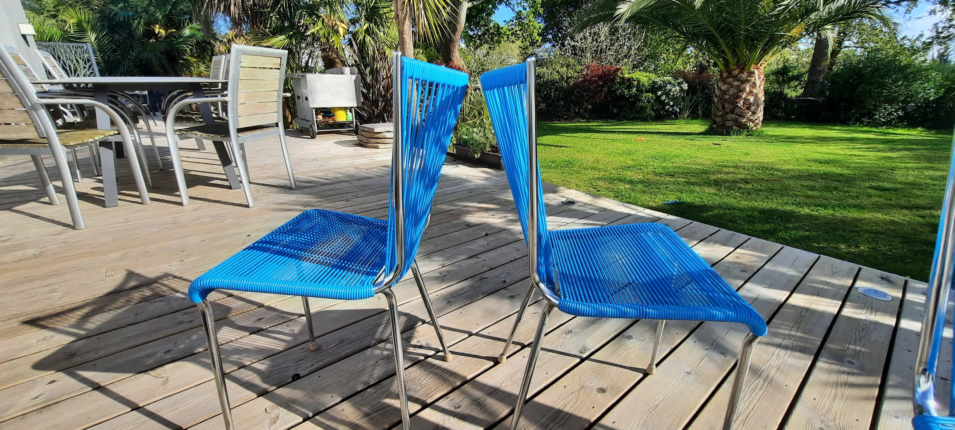 Lot de 4 chaises scoubidou années 60