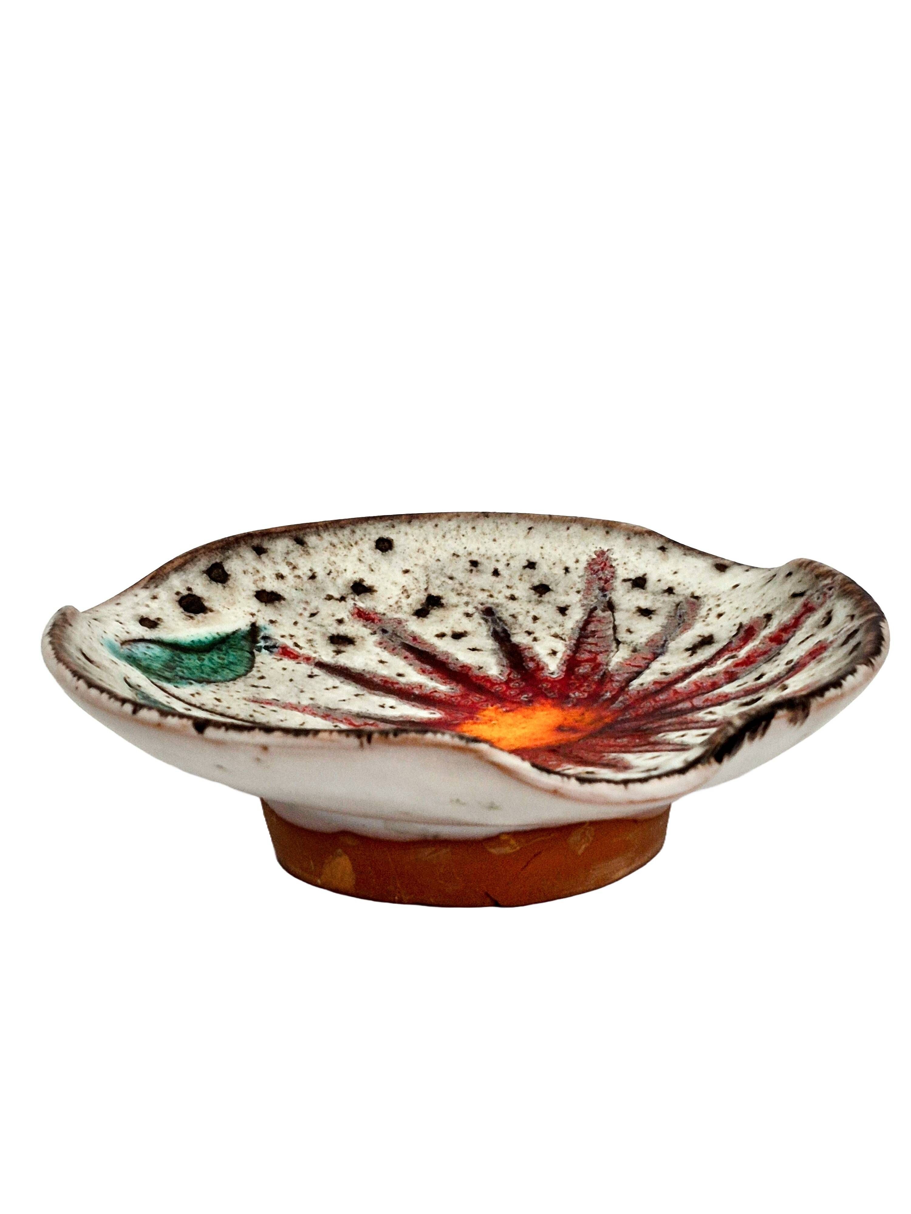 Vintage ceramic catchall dish from Vallauris, 1960s, floral.
