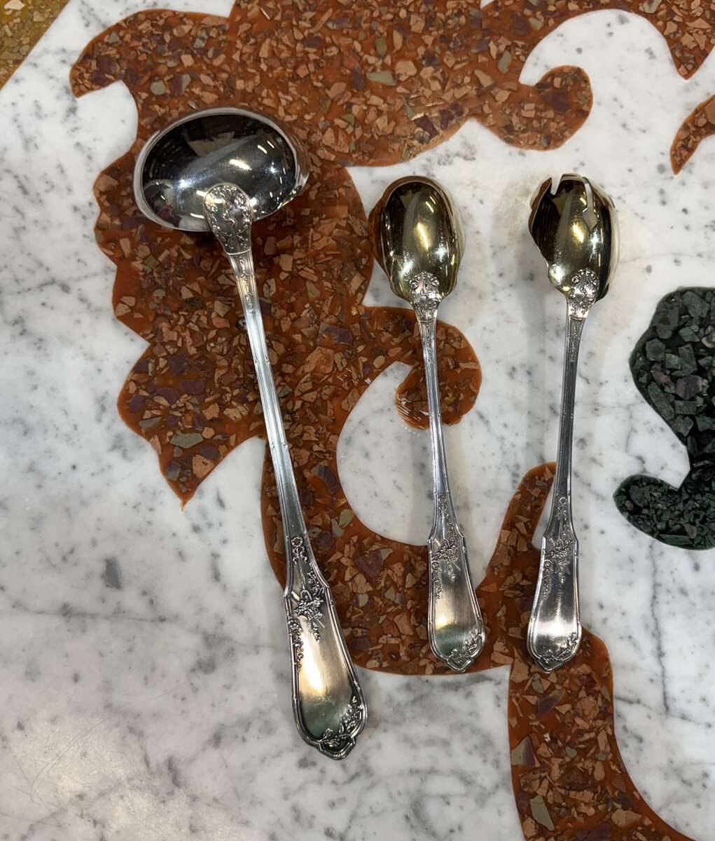 Silver-plated metal box RAVINET D'ENFERT - Ladle + salad service