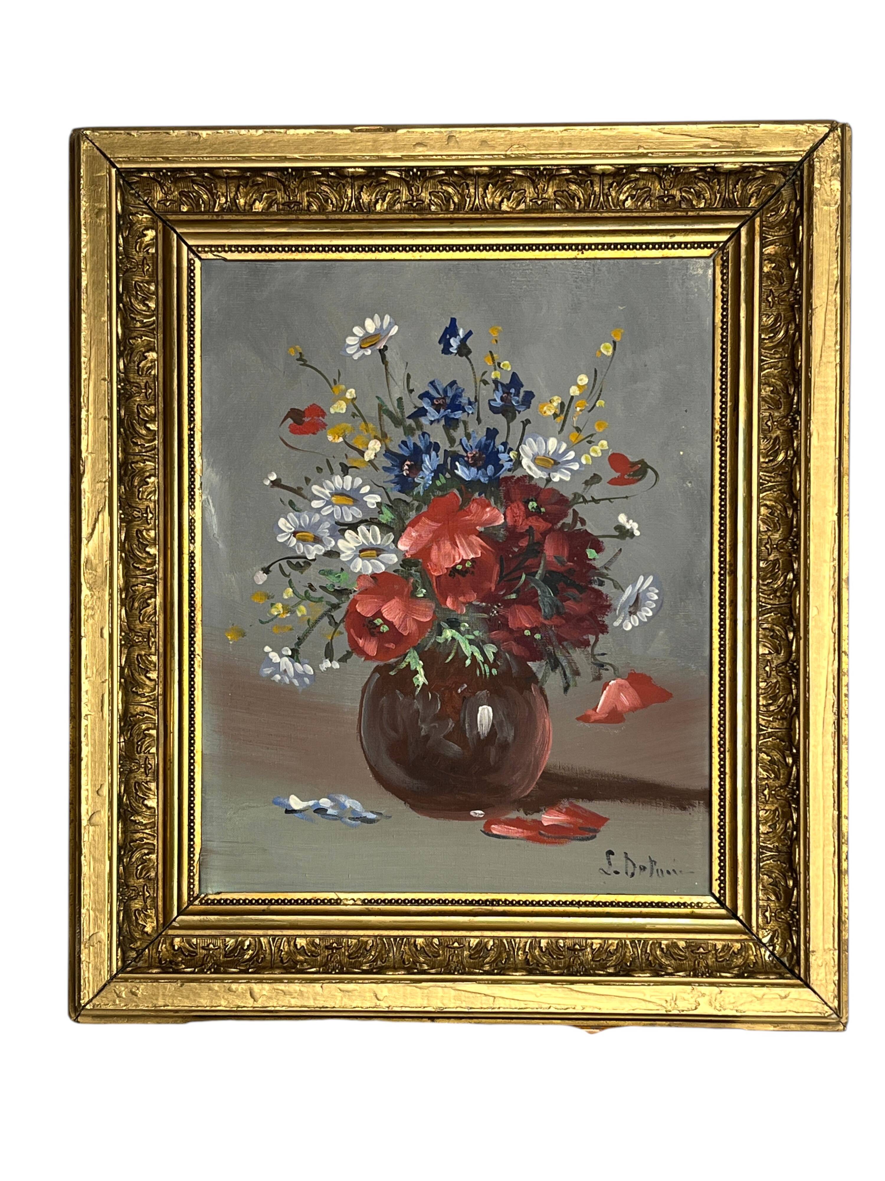 Oil on canvas still life bouquet signed Delaure 20th century